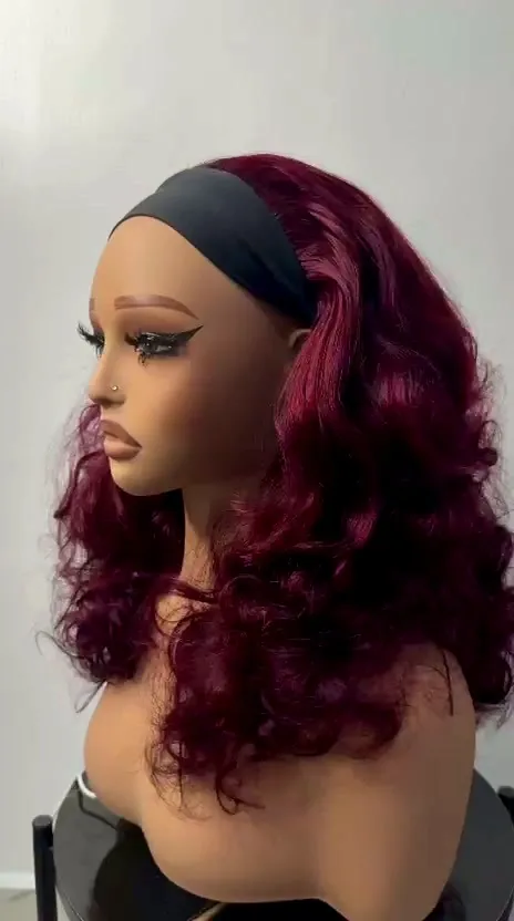 Burgundy wine wavy custom colour hair unit by B-Hairline