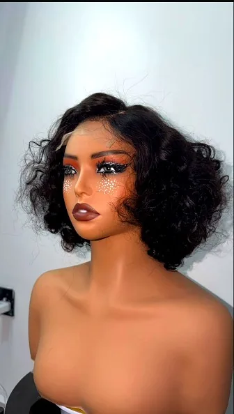 Glam curly Vietnamese bob wig with lace hairline, B-Hairline signature piece